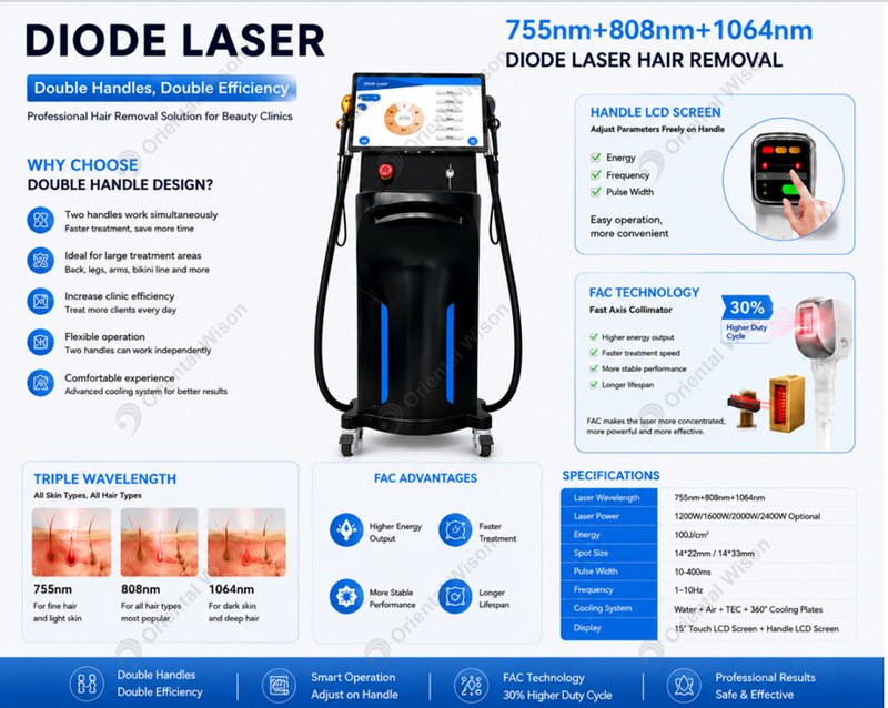 Avanceret diode laser hårfjerning med dobbelt håndtag